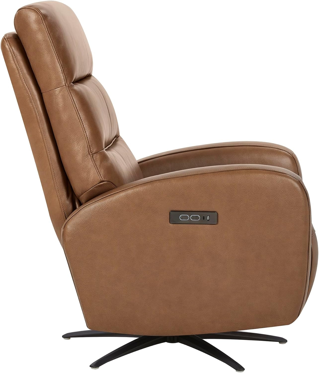 Genuine Leather Power Swivel Recliner Chair Saddle Brown