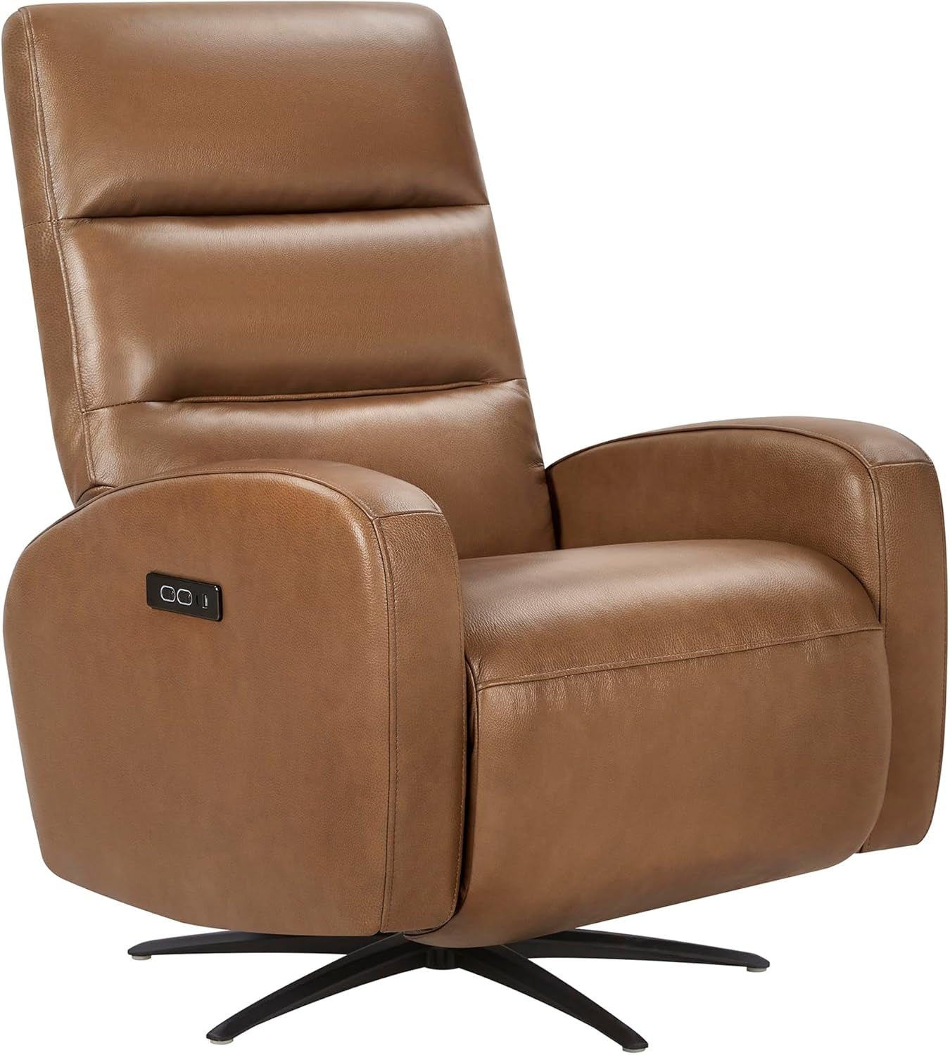 Genuine Leather Power Swivel Recliner Chair Saddle Brown