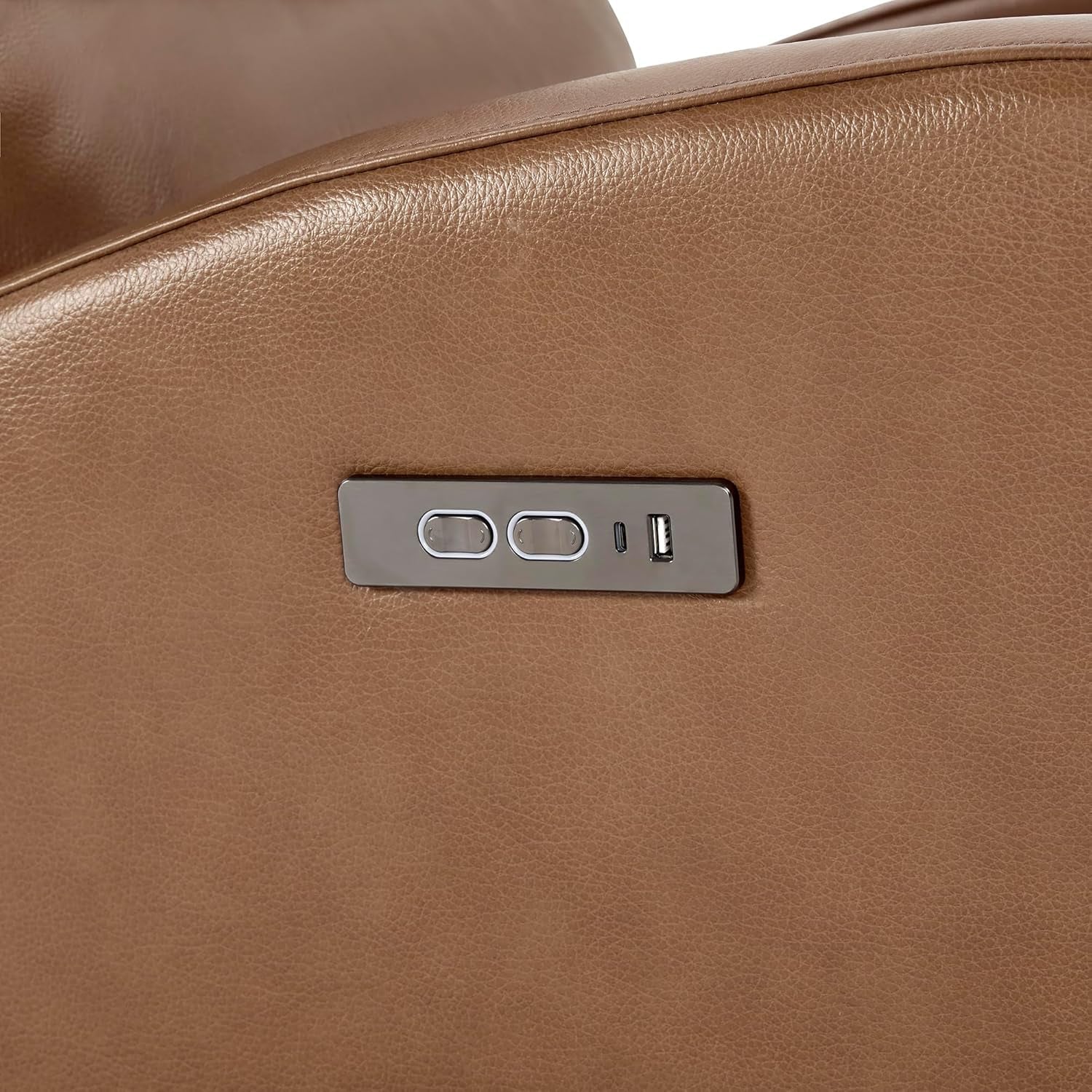 Genuine Leather Power Swivel Recliner Chair Saddle Brown
