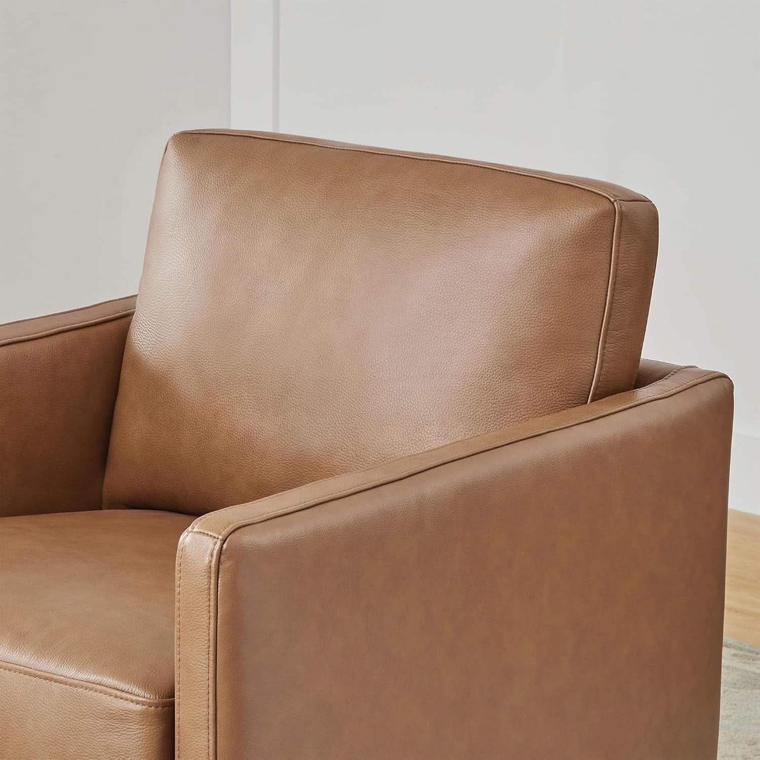 Genuine Leather Swivel Accent Chair Fully Assembled