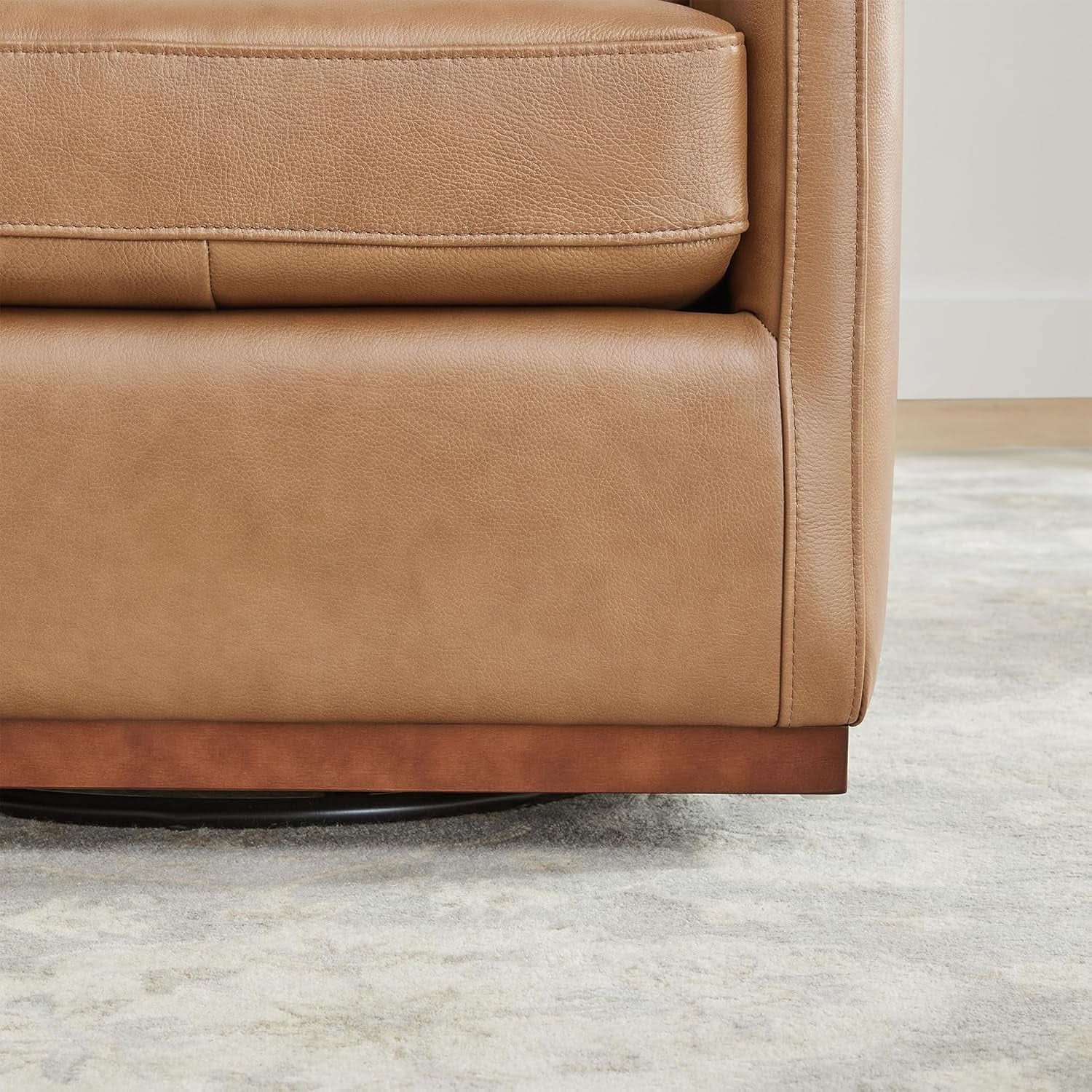 Genuine Leather Swivel Accent Chair Fully Assembled