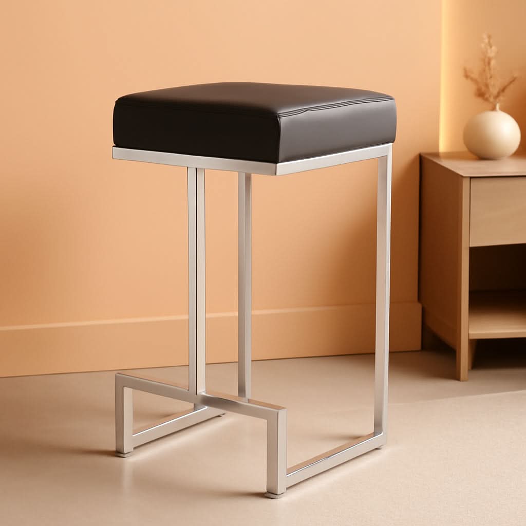 Gervase Square Counter Height Bar Stool Black Chrome Leatherette