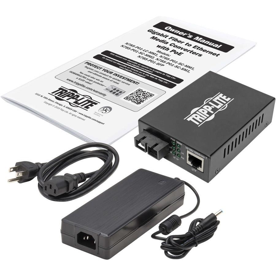Gigabit Singlemode Fiber Ethernet Media Converter PoE+ SC 20km | TecISoft N785-P01-SC-SM1