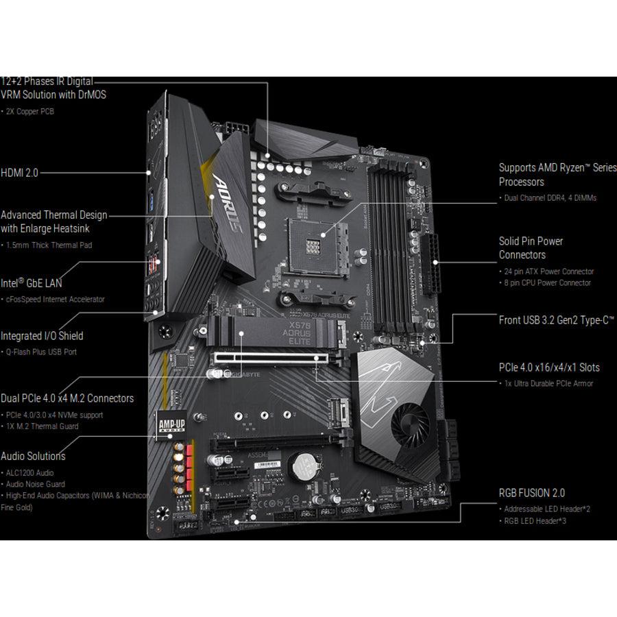 Gigabyte X570 Aorus Elite Amd Ryzen 3000 Pcie 4.0 Sata 6Gb/S Usb 3.2 Amd X570 Atx Motherboard