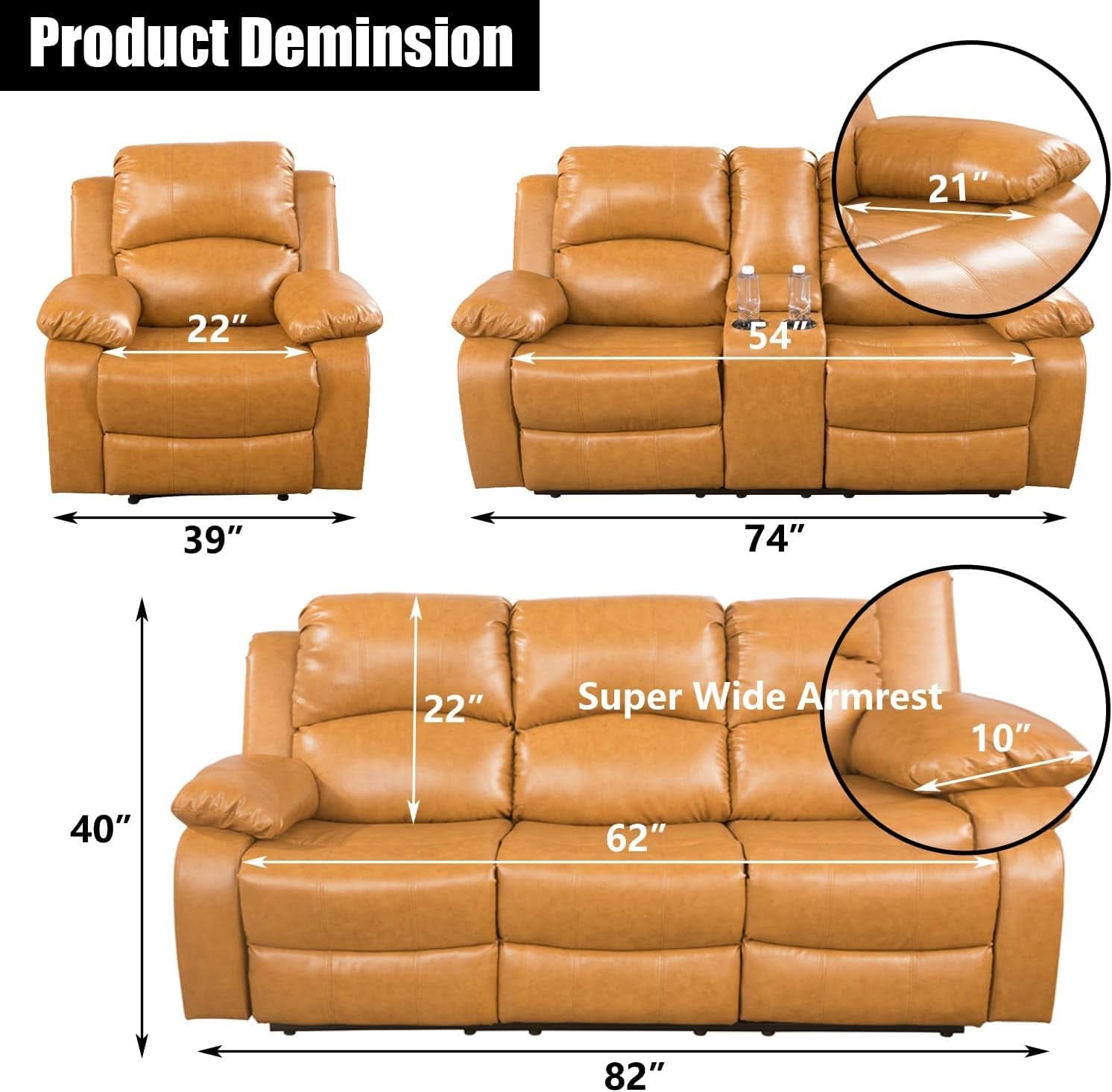 Ginger Faux Leather Reclining Sofa and Loveseat Set