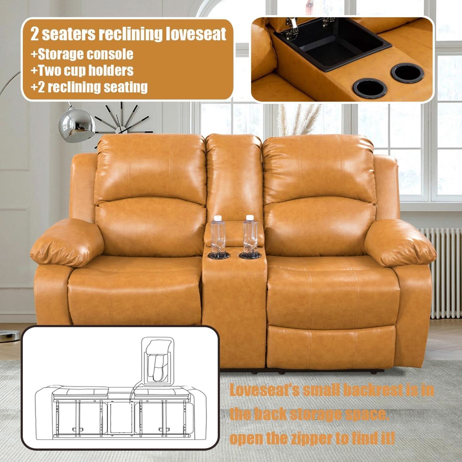 Ginger Faux Leather Reclining Sofa and Loveseat Set