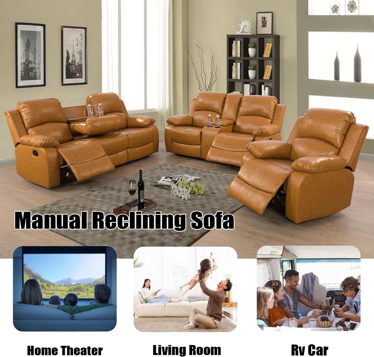 Ginger Faux Leather Reclining Sofa and Loveseat Set