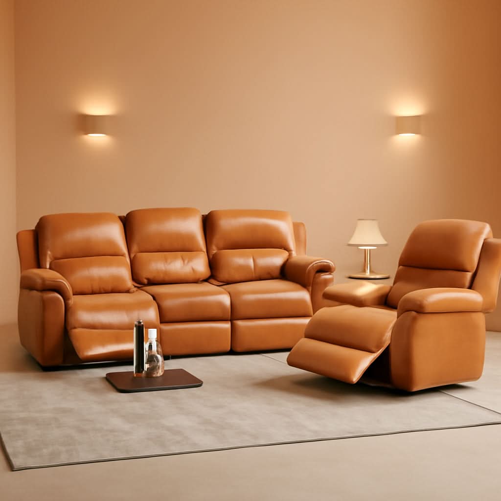 Ginger Faux Leather Reclining Sofa and Loveseat Set