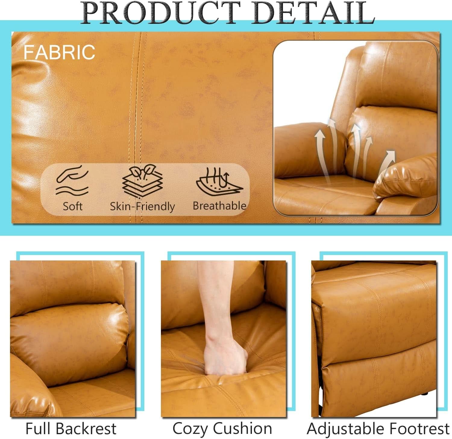 Ginger Leather Recliner Sofa Set 3 Piece With Storage