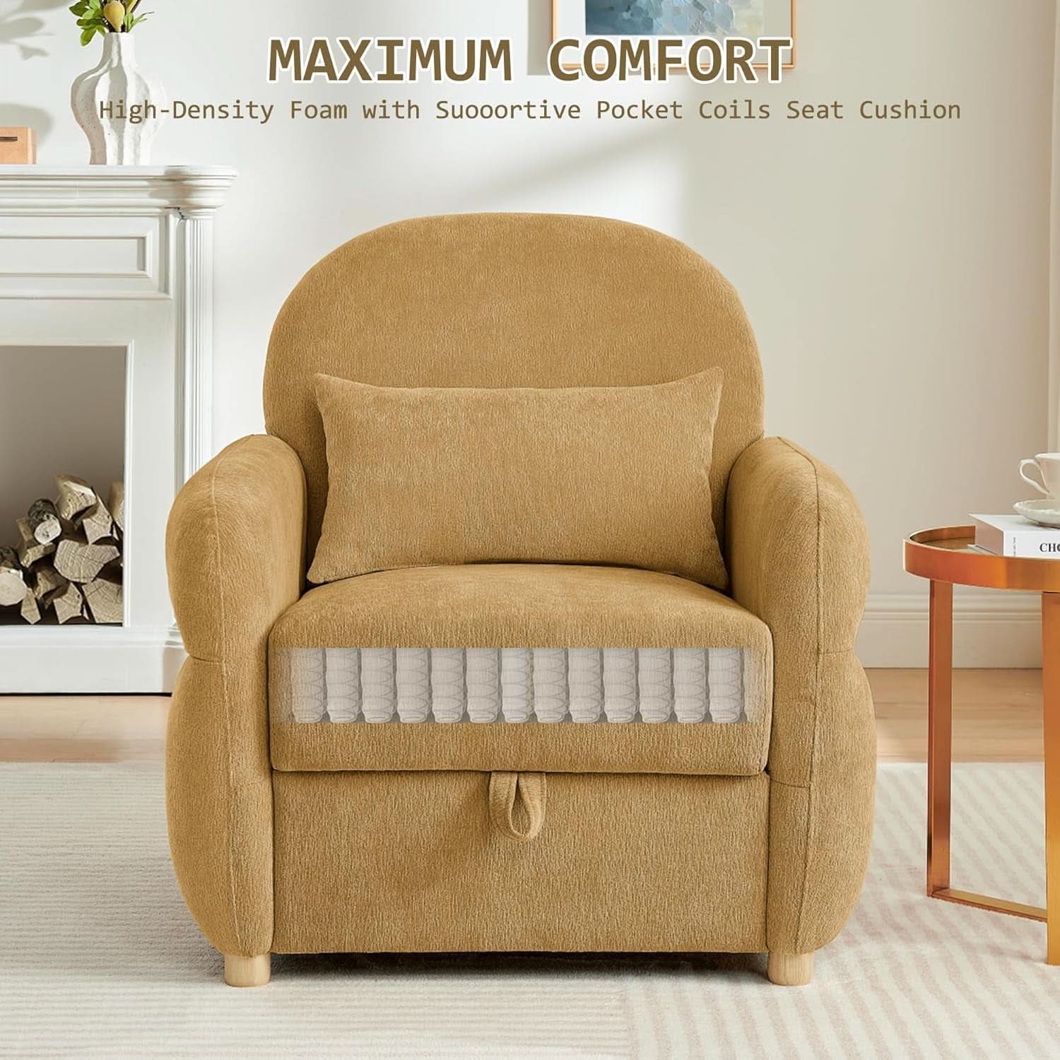 Ginger Yellow 33.5 Inch Upholstered Accent Armchair