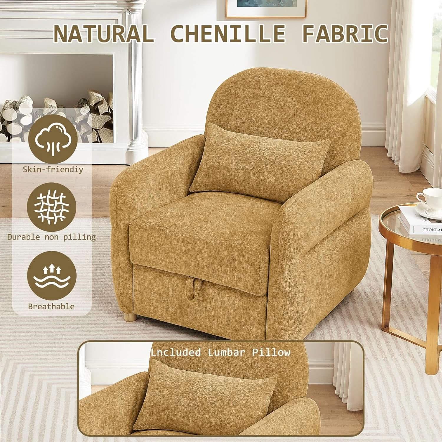Ginger Yellow 33.5 Inch Upholstered Accent Armchair