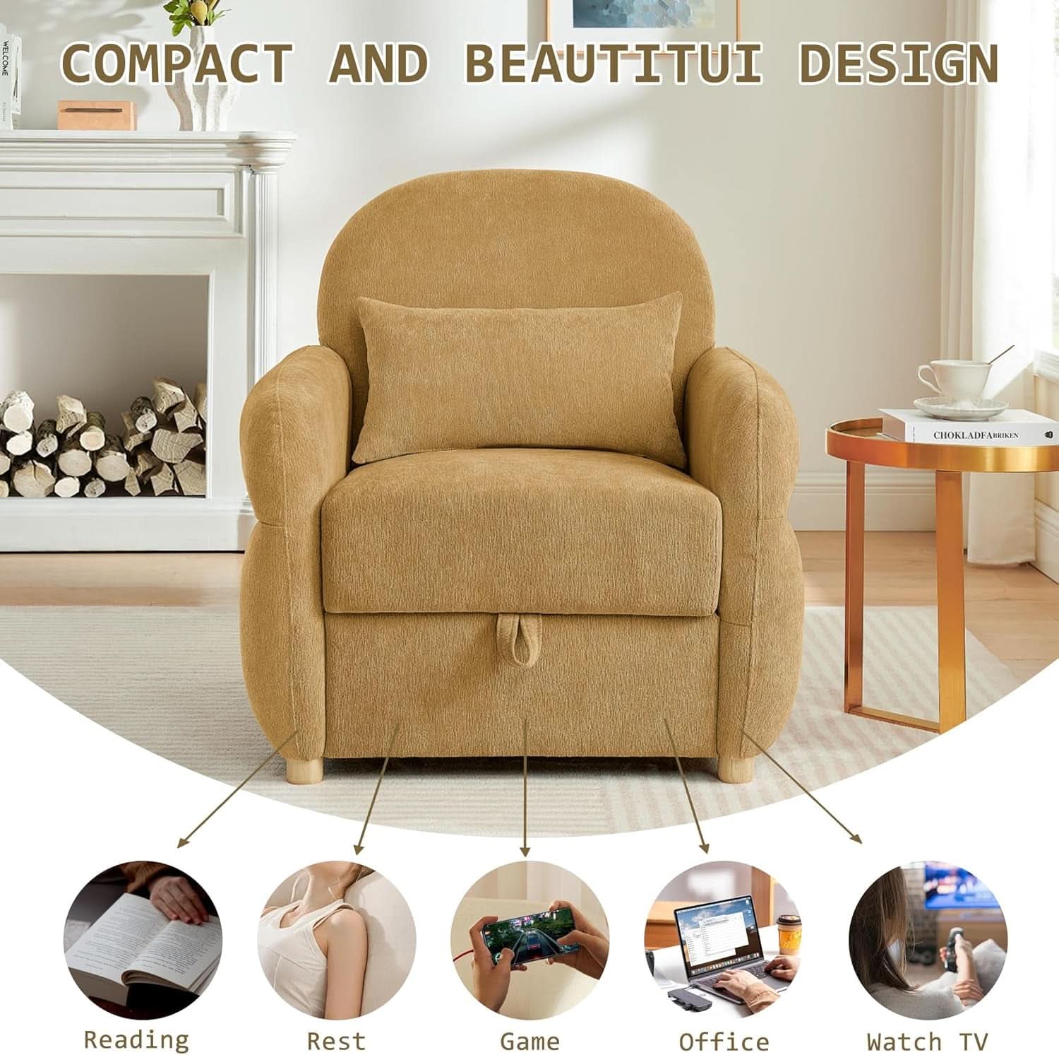 Ginger Yellow 33.5 Inch Upholstered Accent Armchair