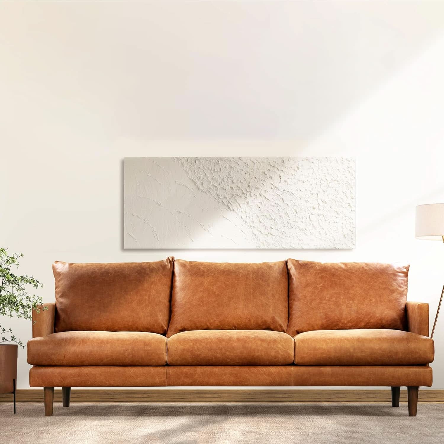 Girona 88 Inch Leather Sofa Cognac Tan With Tufted Back