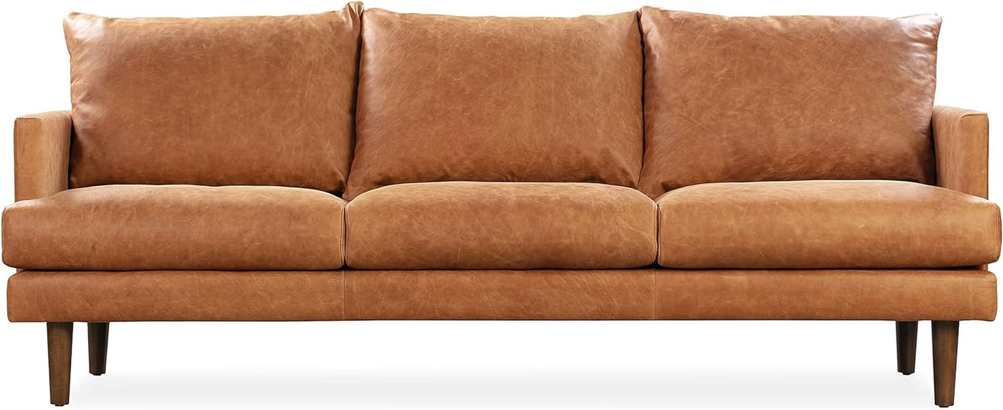Girona 88 Inch Leather Sofa Cognac Tan With Tufted Back