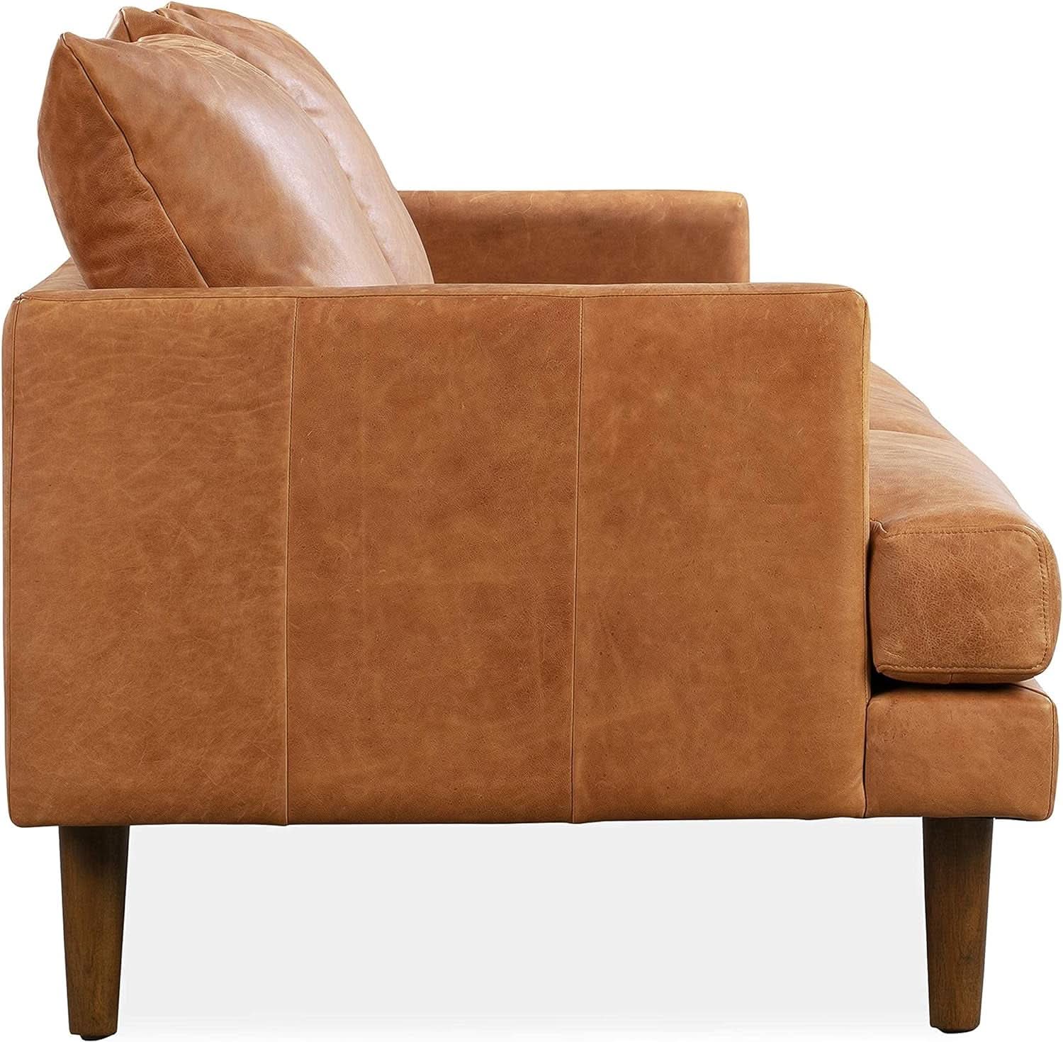 Girona 88 Inch Leather Sofa Cognac Tan With Tufted Back