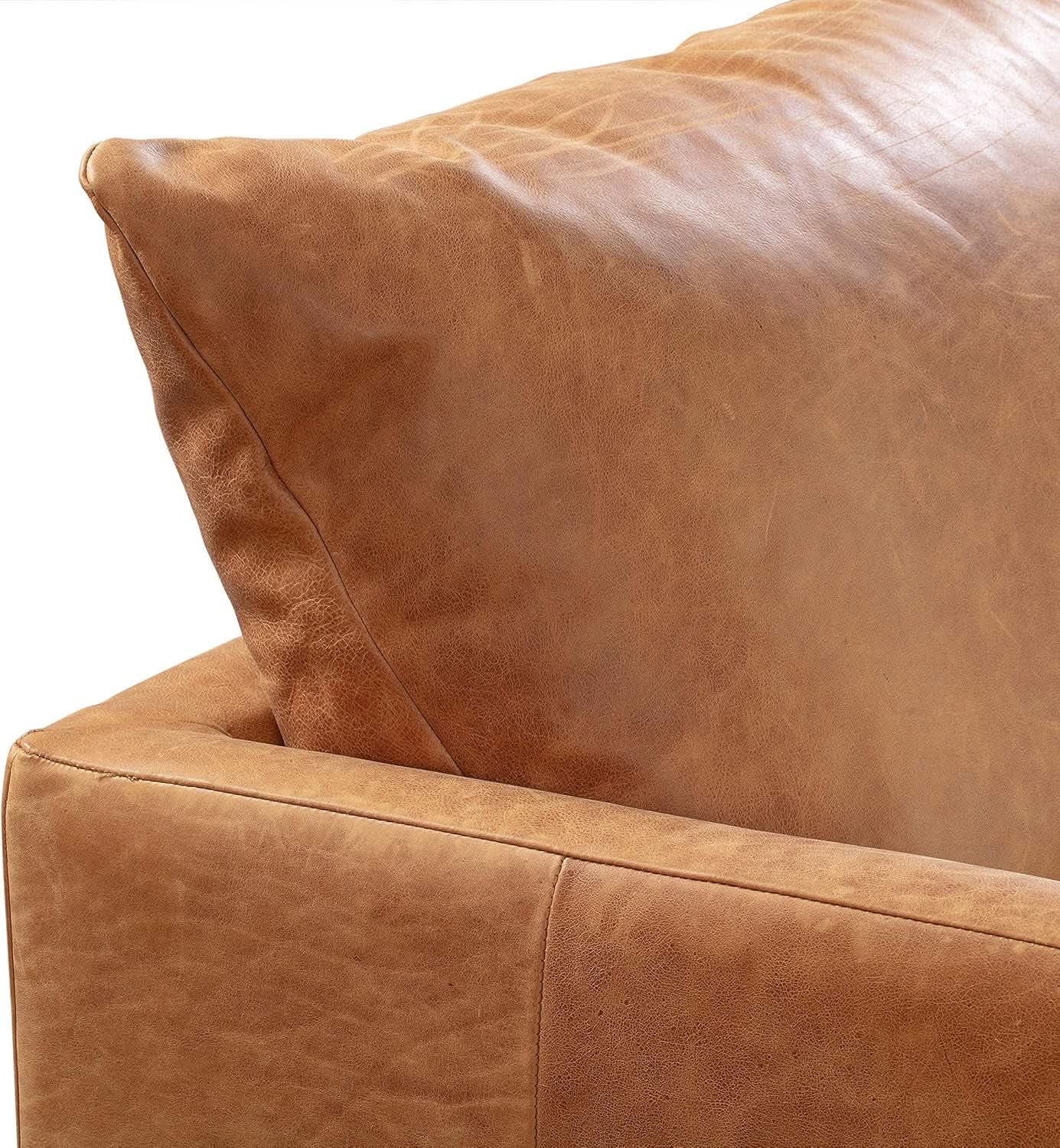 Girona 88 Inch Leather Sofa Cognac Tan With Tufted Back