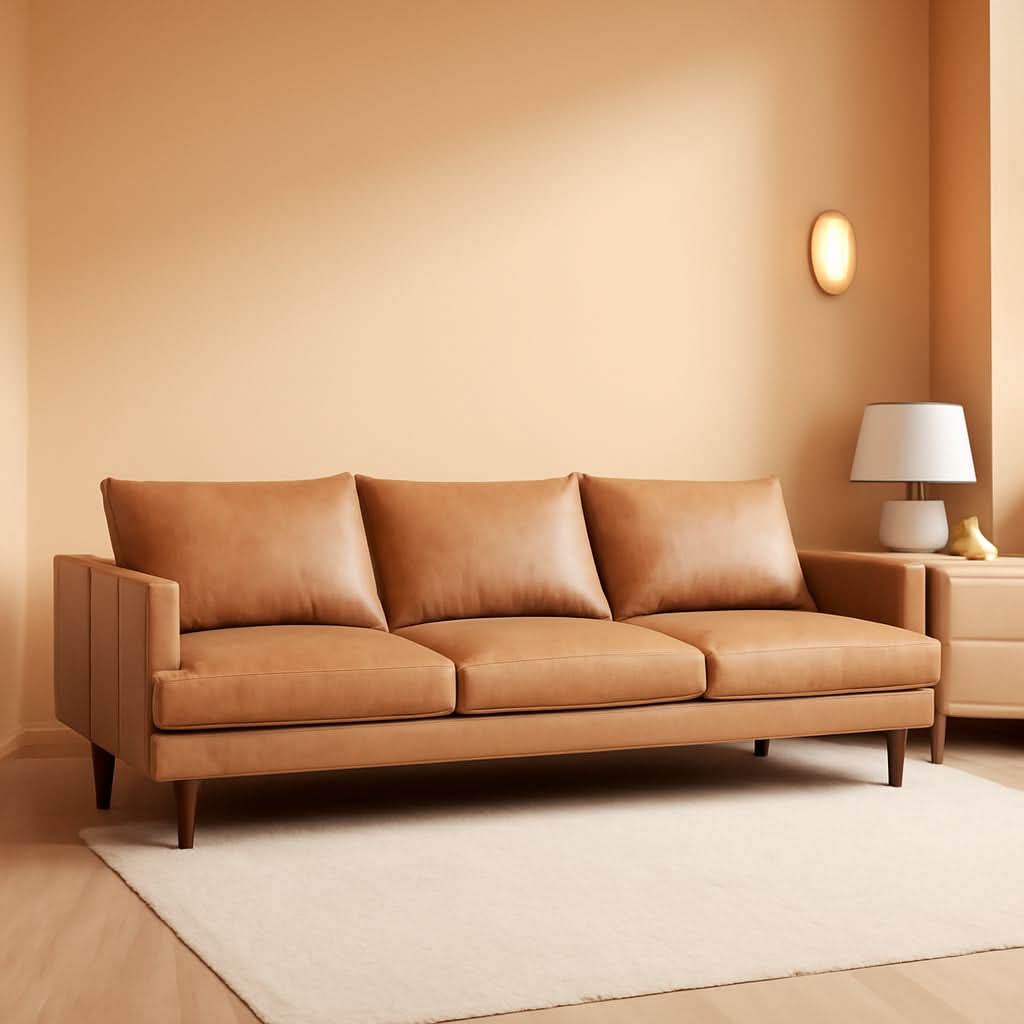 Girona 88 Inch Leather Sofa Cognac Tan With Tufted Back