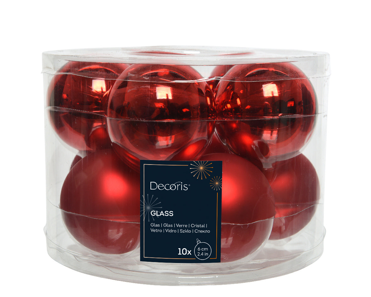 Glass 2.4" Ornaments - 10 piece Set - Christmas Red