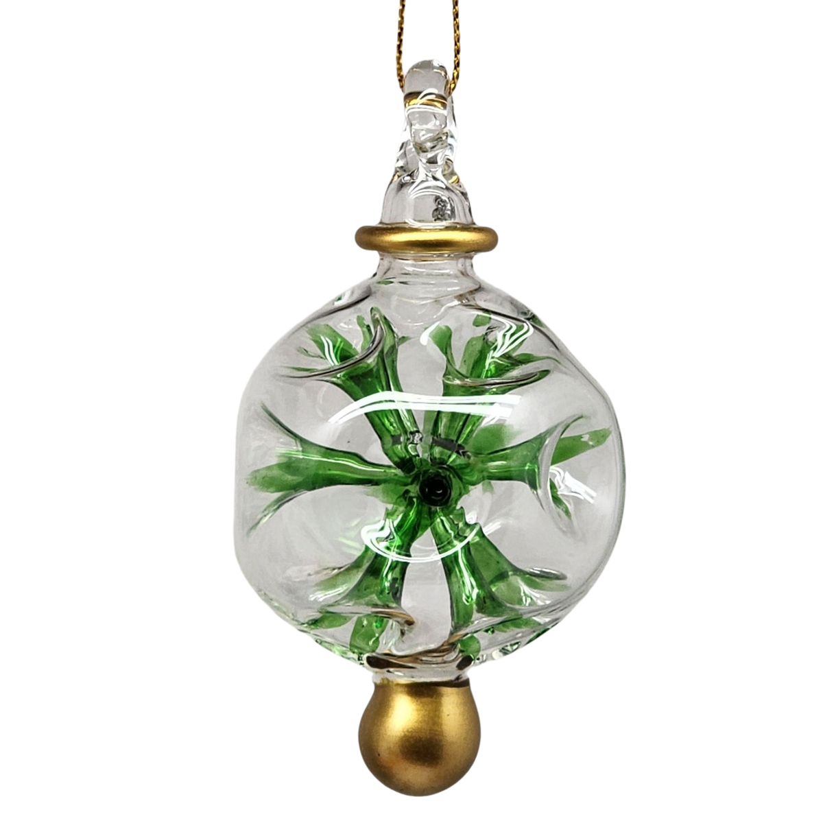 Glass Blown Pierced Ball Ornament - Green