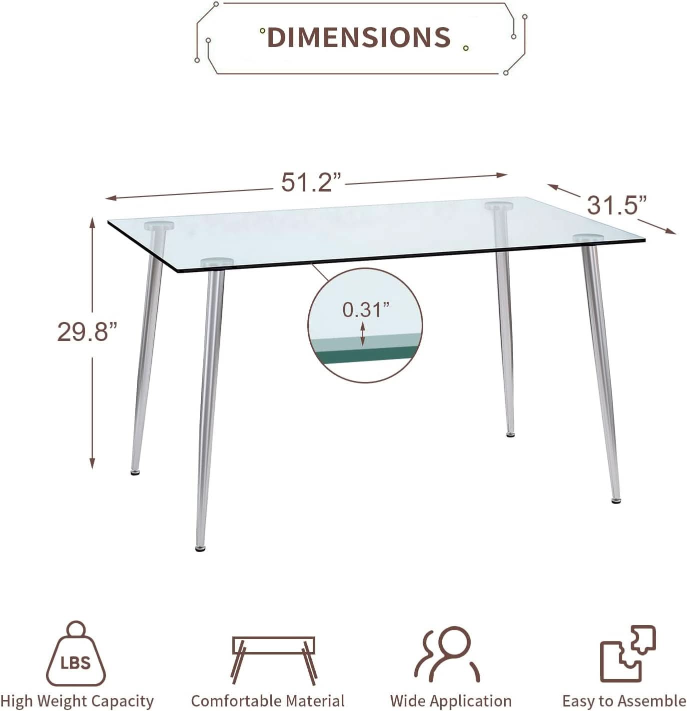 Glass Dining Table For 4 51 Inch Clear Top For Home