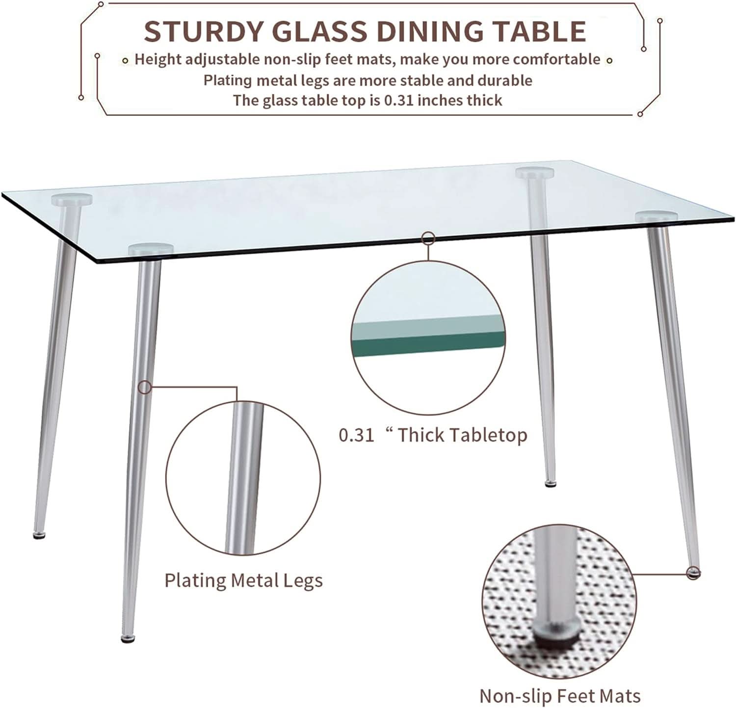 Glass Dining Table For 4 51 Inch Clear Top For Home