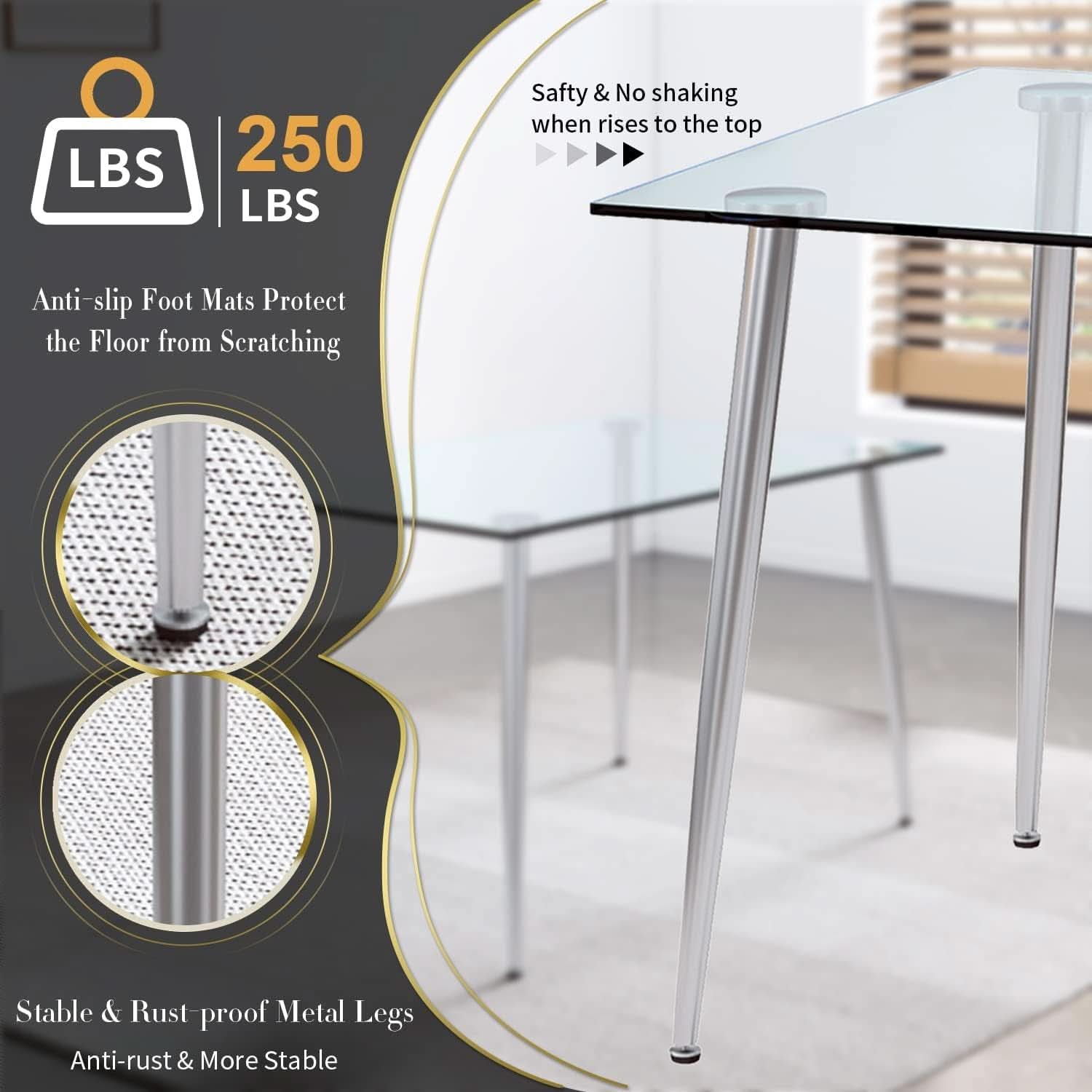 Glass Dining Table For 4 51 Inch Clear Top For Home
