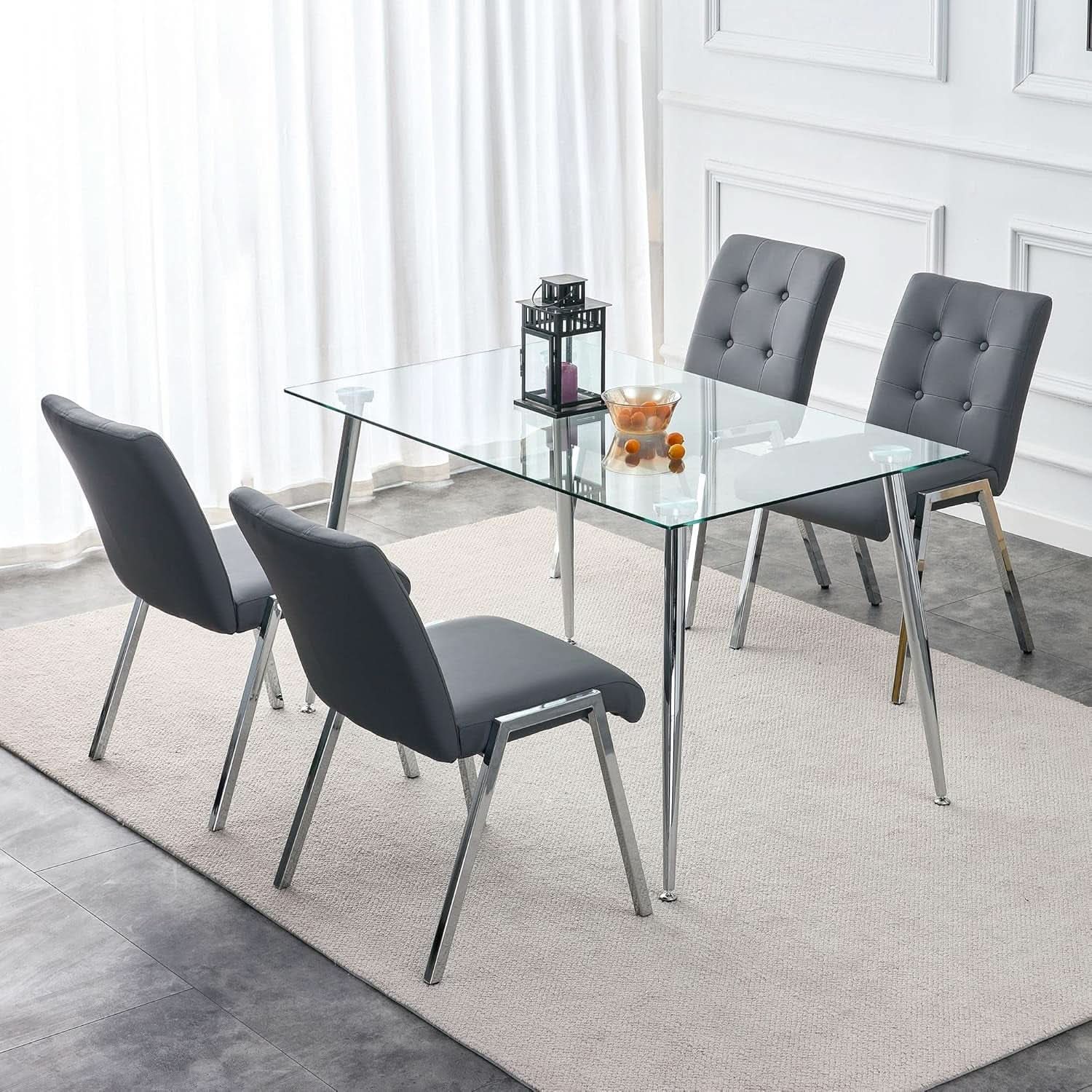 Glass Dining Table For 4 51 Inch Clear Top For Home