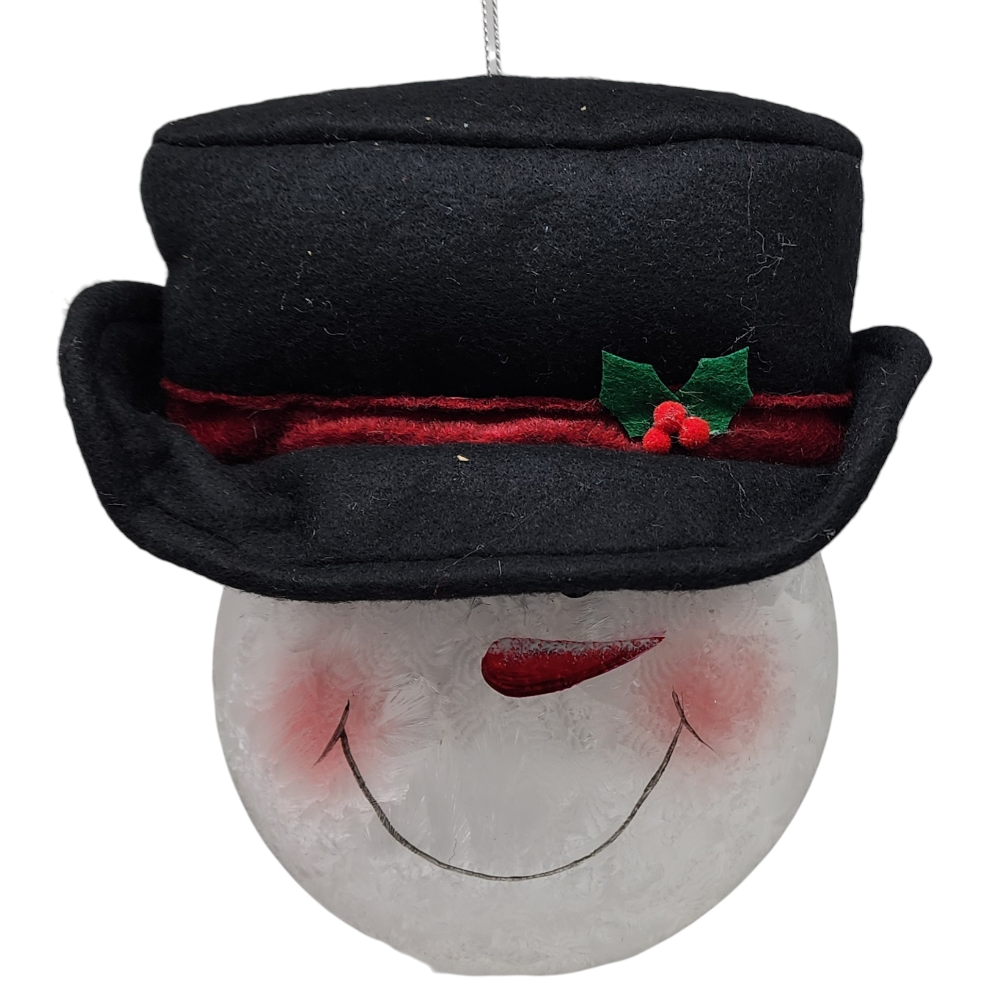 Glass "Lightable" Snowman Ornament - Top Hat