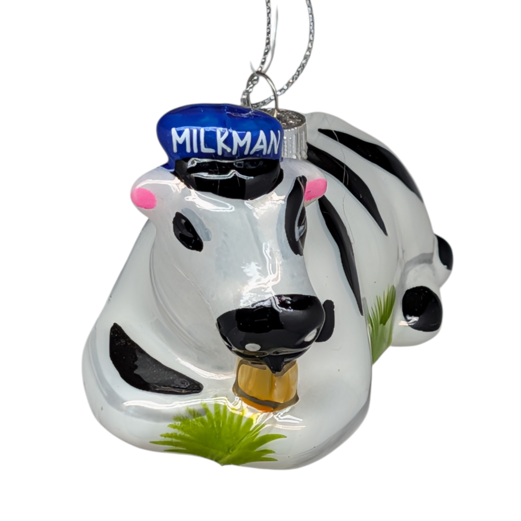 Glass Milk Cow Figurine Ornament - 4 Inch
