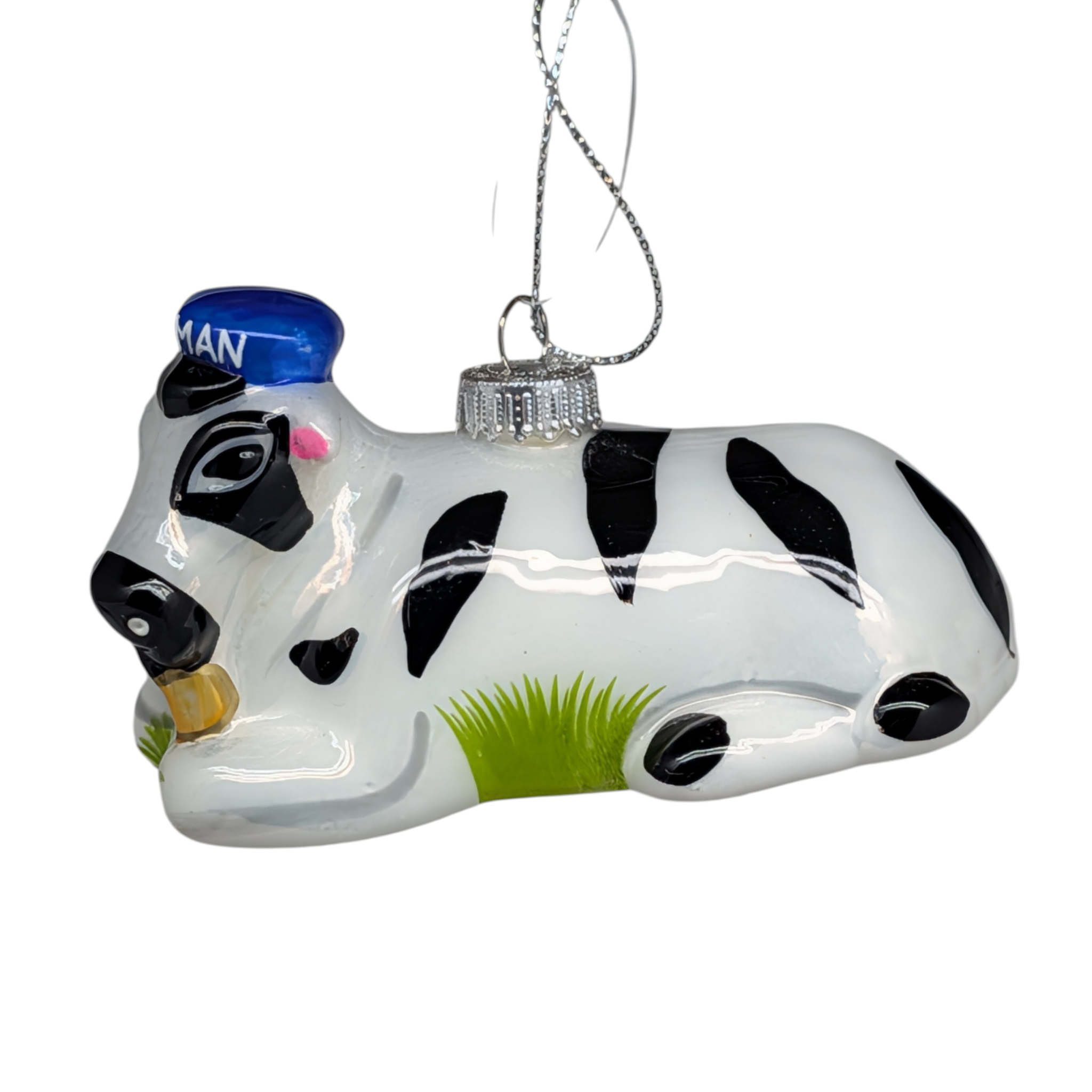Glass Milk Cow Figurine Ornament - 4 Inch