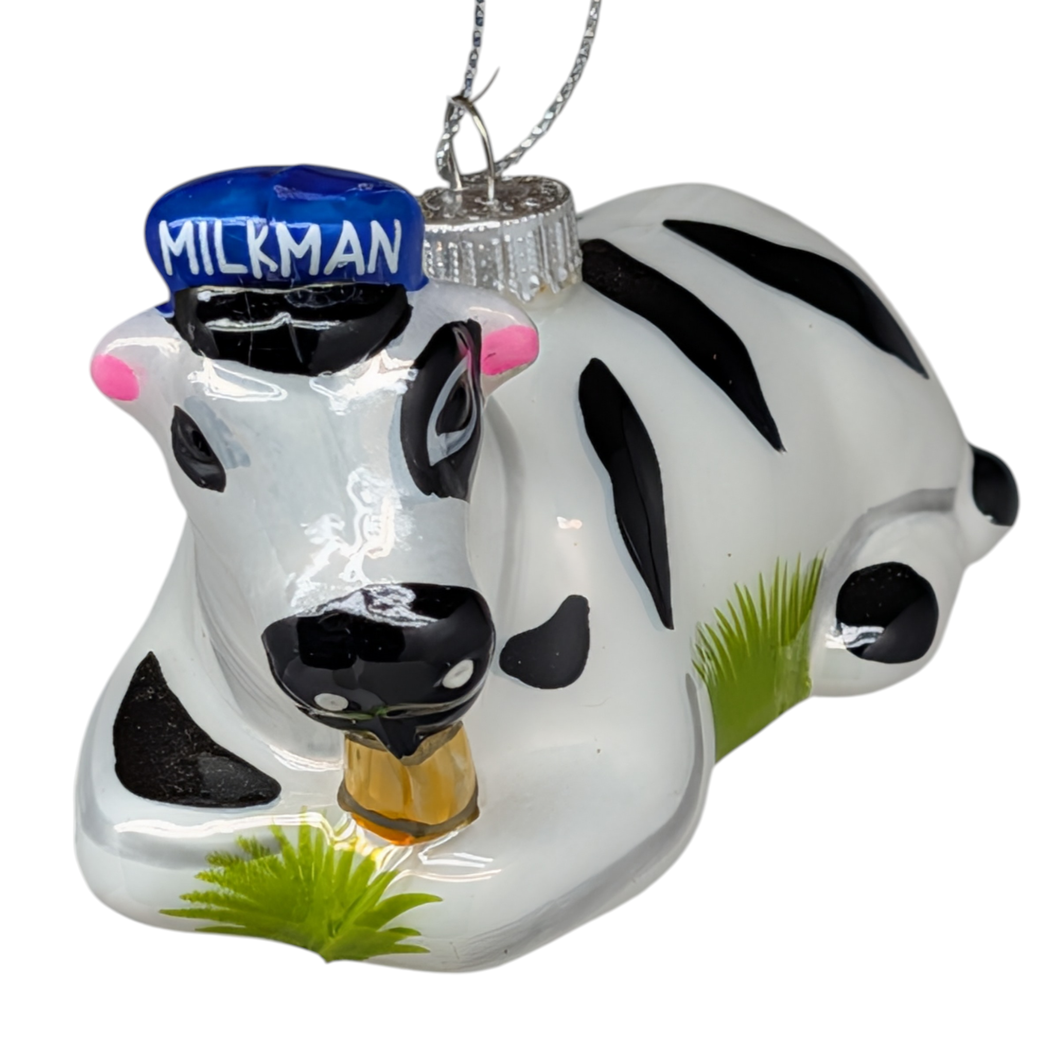 Glass Milk Cow Figurine Ornament - 4 Inch