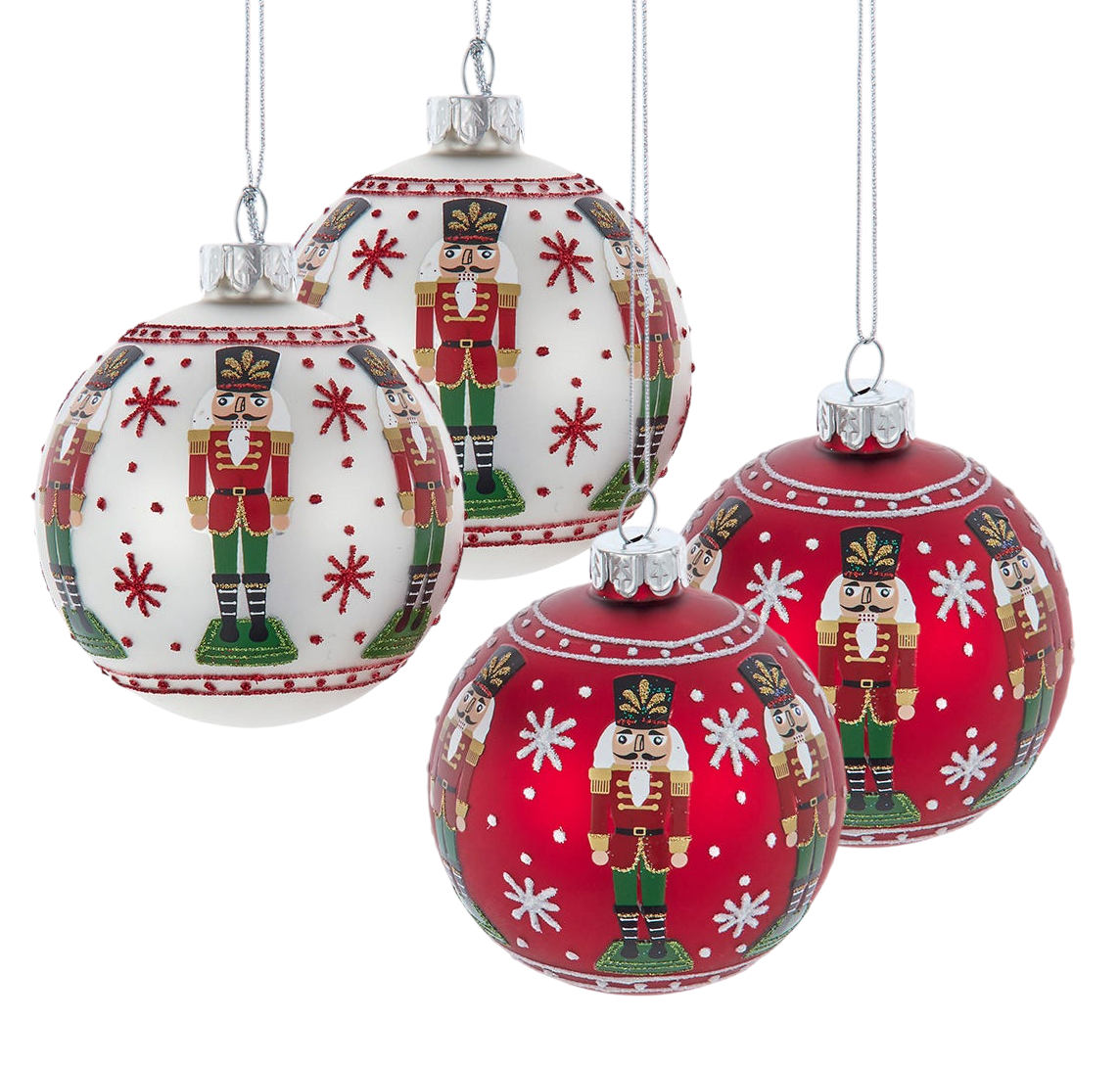 Glass Nutcracker Design Ball Ornaments - 4-Piece Set