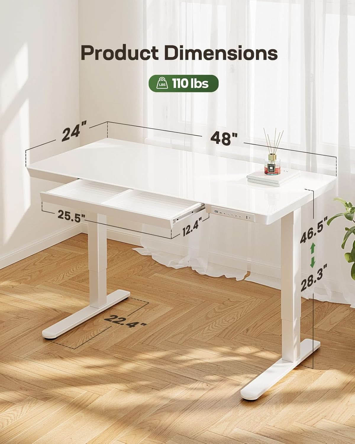 Glass Standing Desk 48x24 Height Adjustable For Home Office