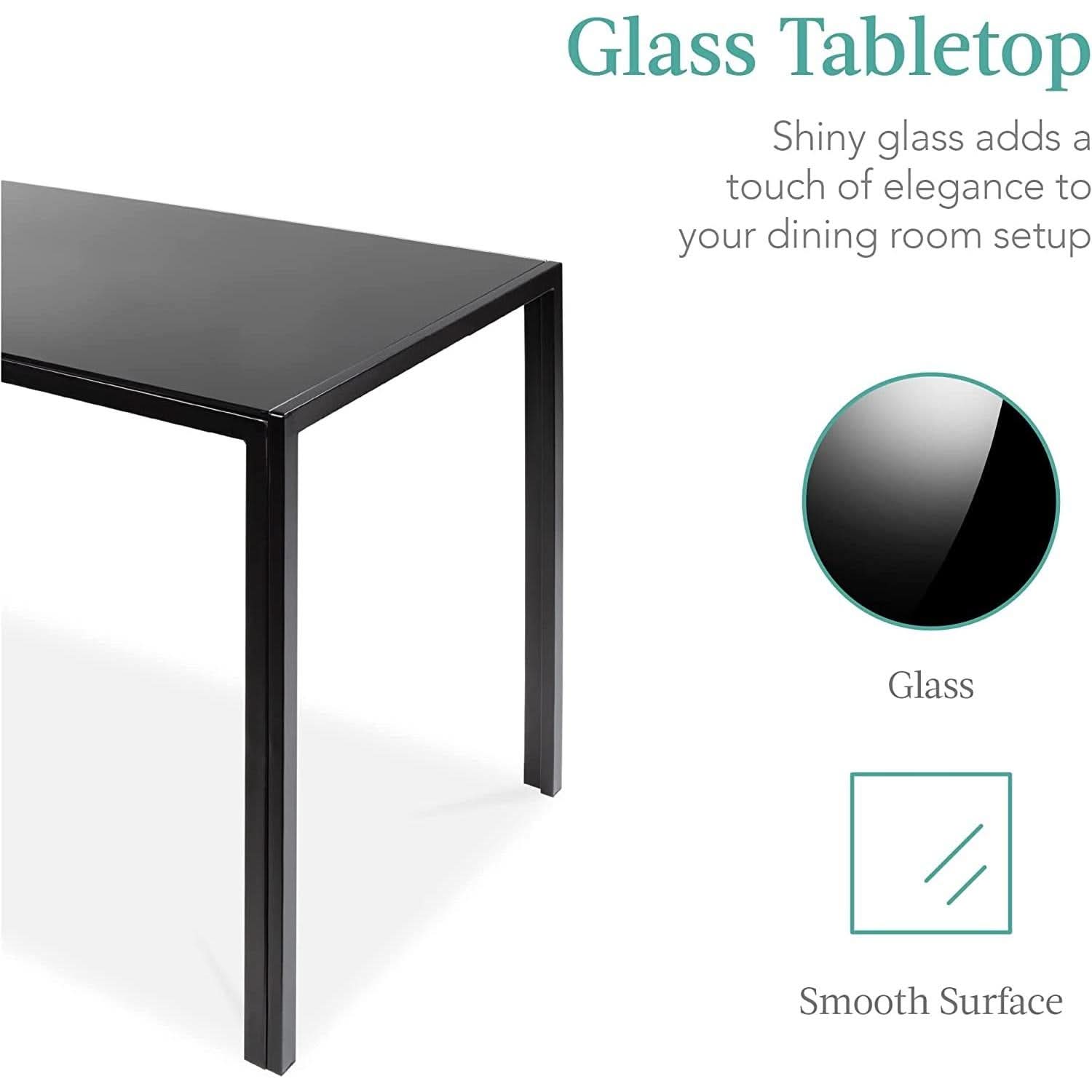 Glass Top Dining Table Set With Steel Frame Leather Chairs