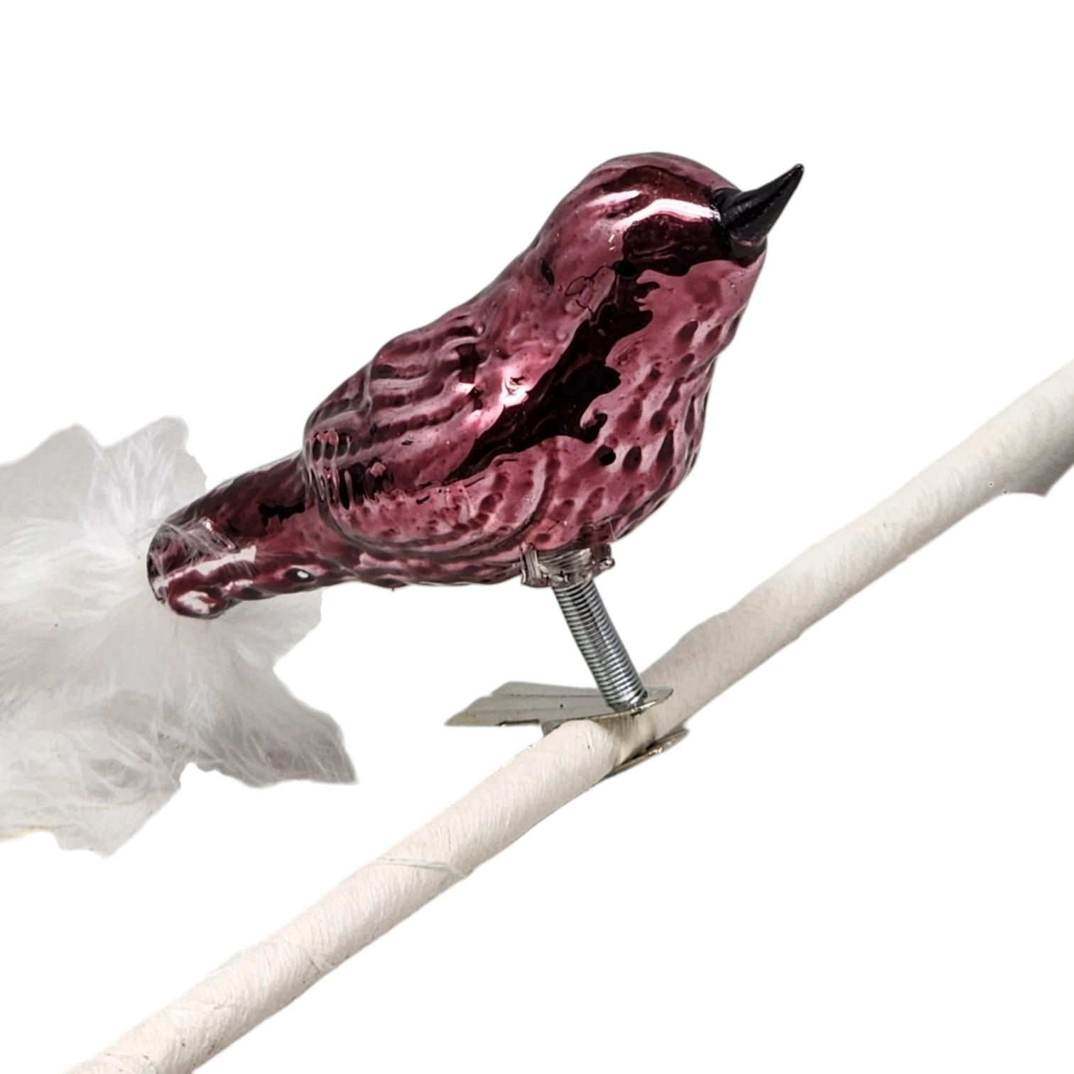 Glass and Enamel Clip on Bird Ornament Set - Pink and Red