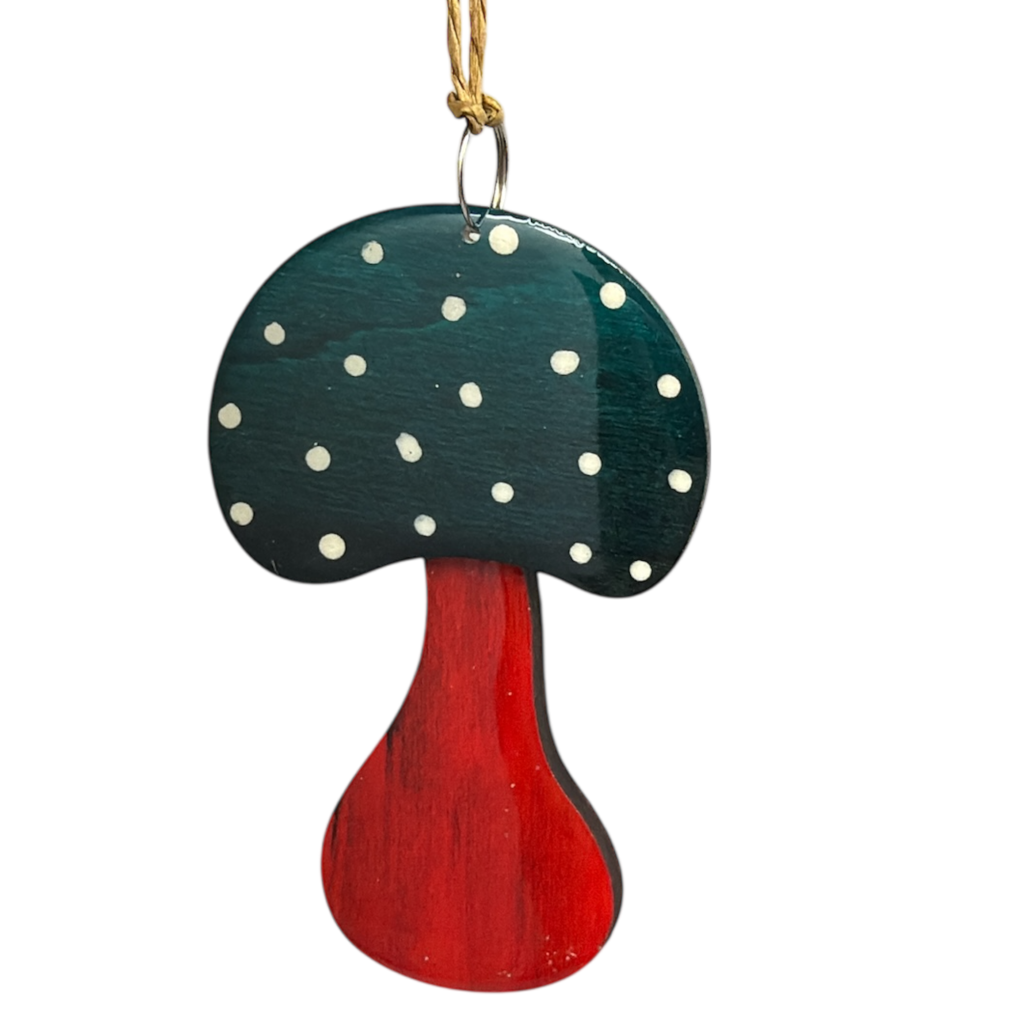 Glossy Wooden Mushroom Ornament - 3 1/2 Inches