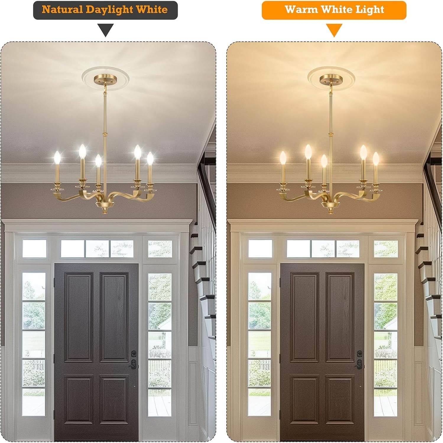 Gold 5 Light Chandelier 25.5 Inch Farmhouse Brass Dining
