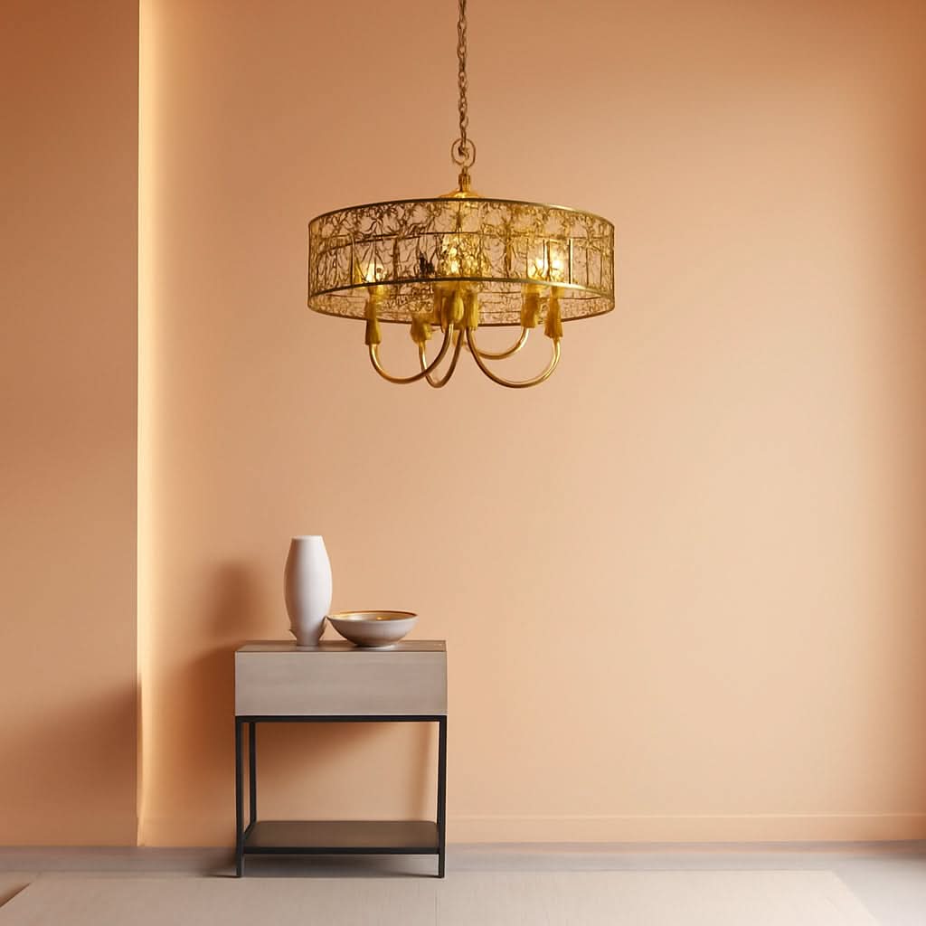 Gold 5 Light Rattan Boho Chandelier Pendant Lighting