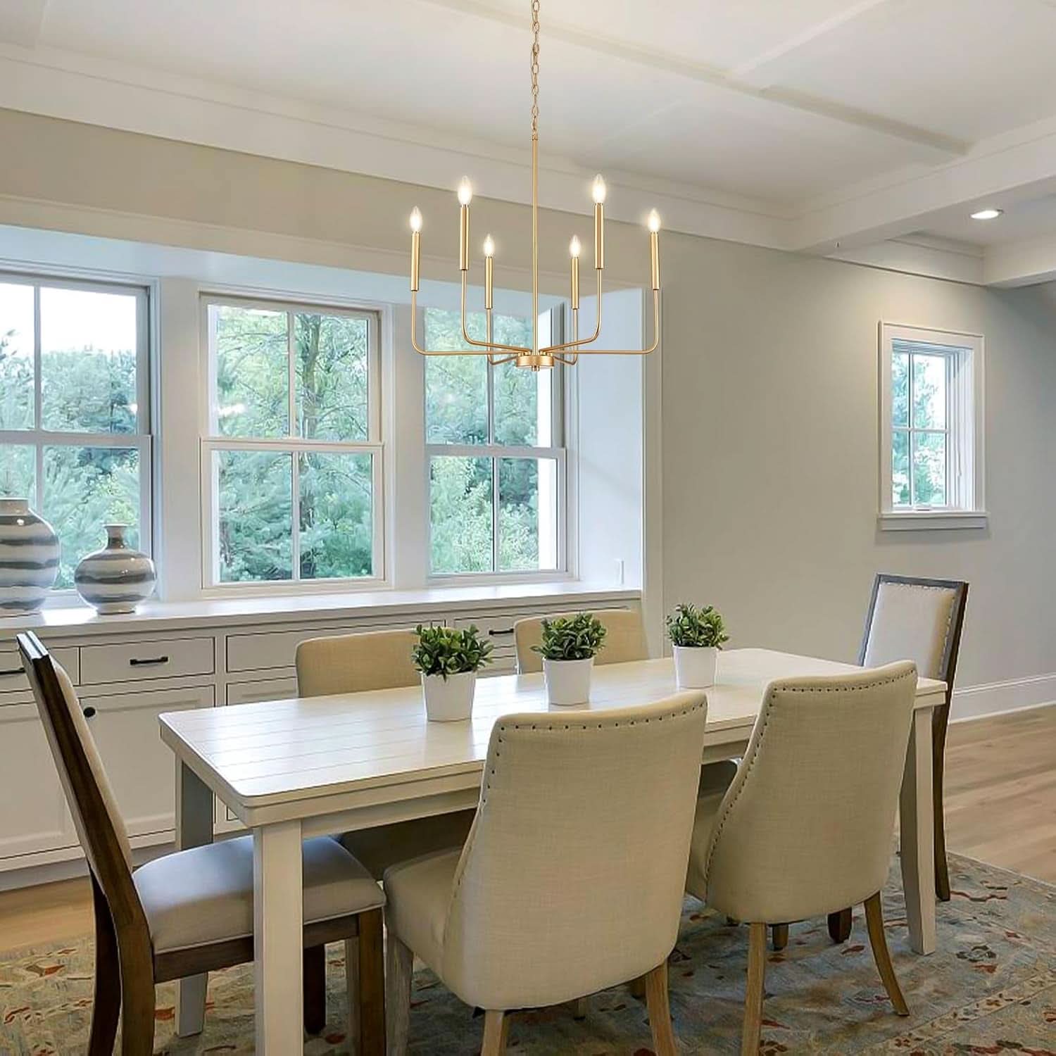 Gold 6 Light Candle Chandelier For Dining Room Modern