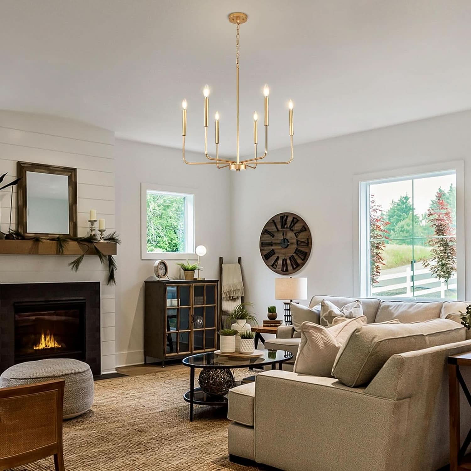 Gold 6 Light Candle Chandelier For Dining Room Modern