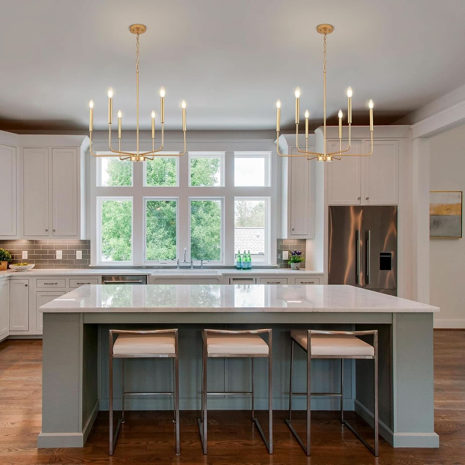 Gold 6 Light Candle Chandelier For Dining Room Modern