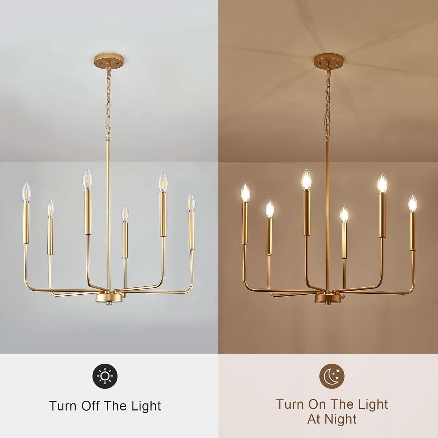 Gold 6 Light Candle Chandelier For Dining Room Modern
