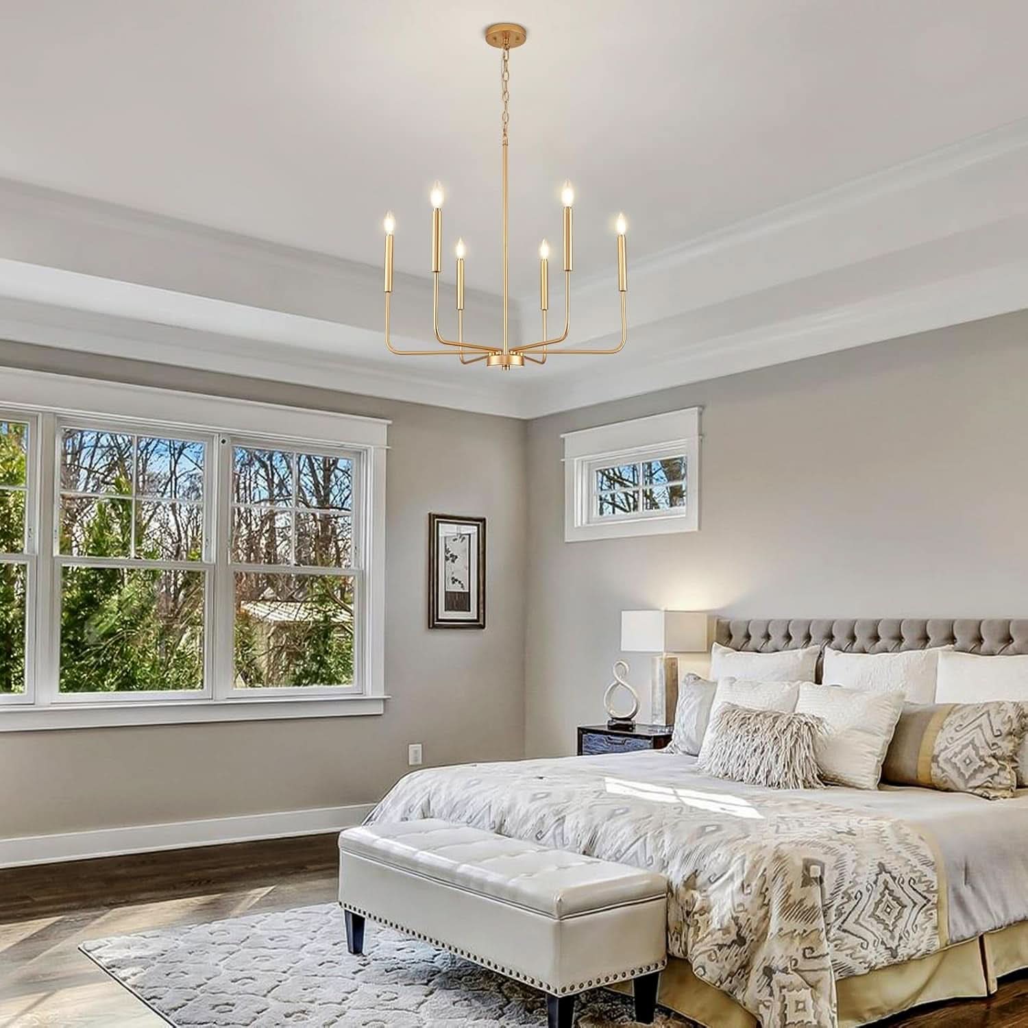 Gold 6 Light Candle Chandelier For Dining Room Modern