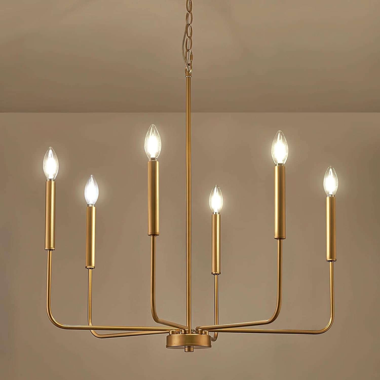 Gold 6 Light Candle Chandelier For Dining Room Modern