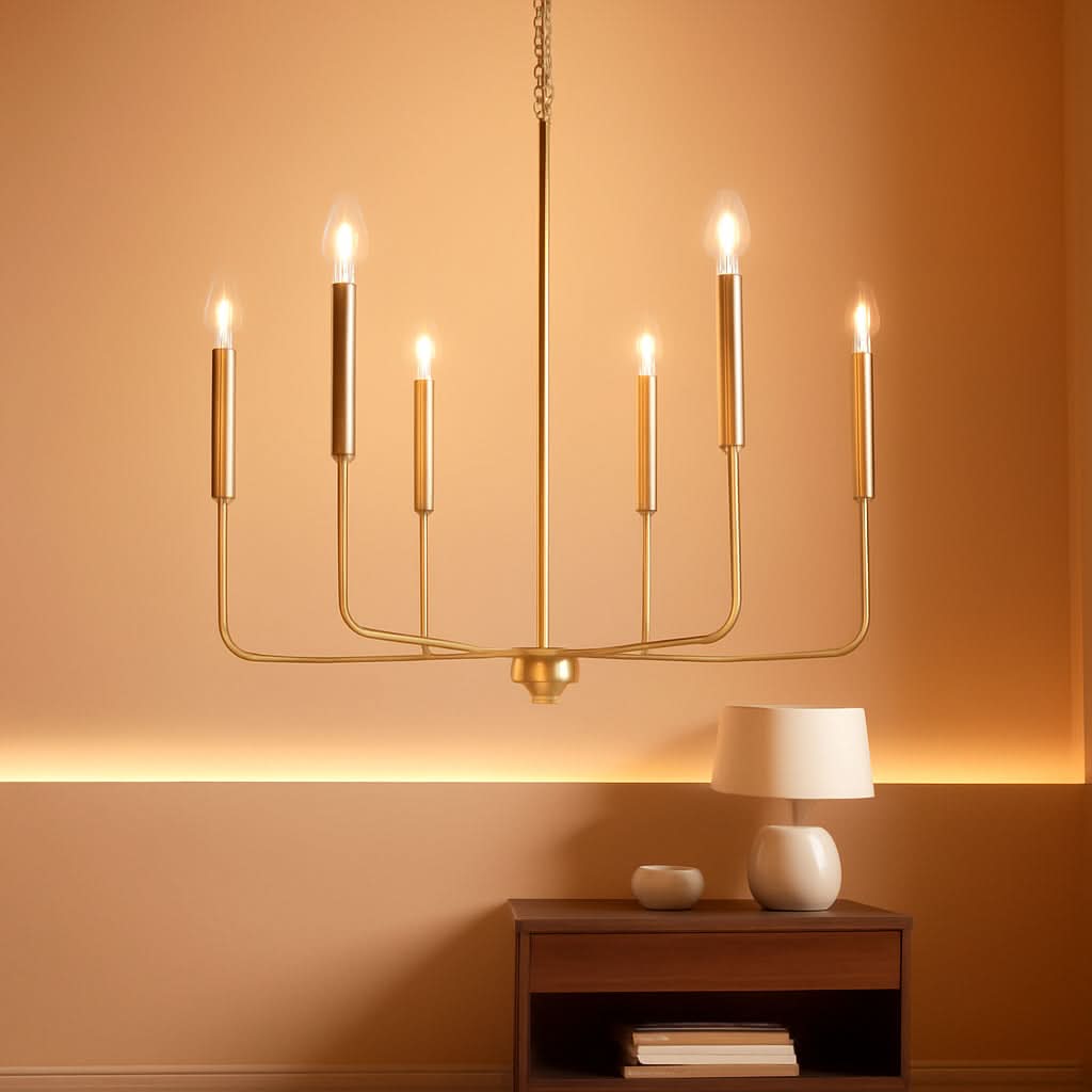 Gold 6 Light Candle Chandelier For Dining Room Modern