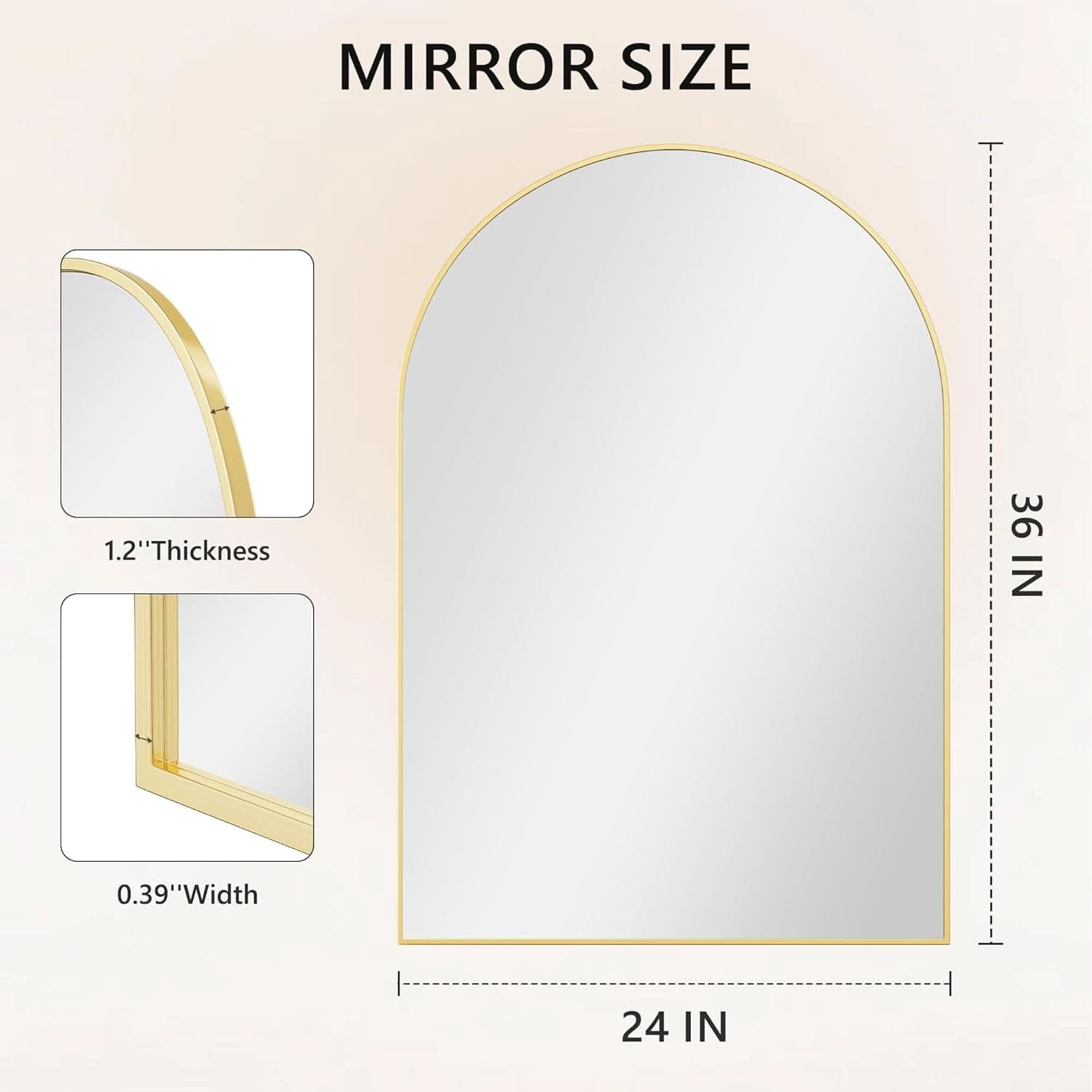 Gold Arched Wall Mirror 24x36 For Bathroom Vanity Decor