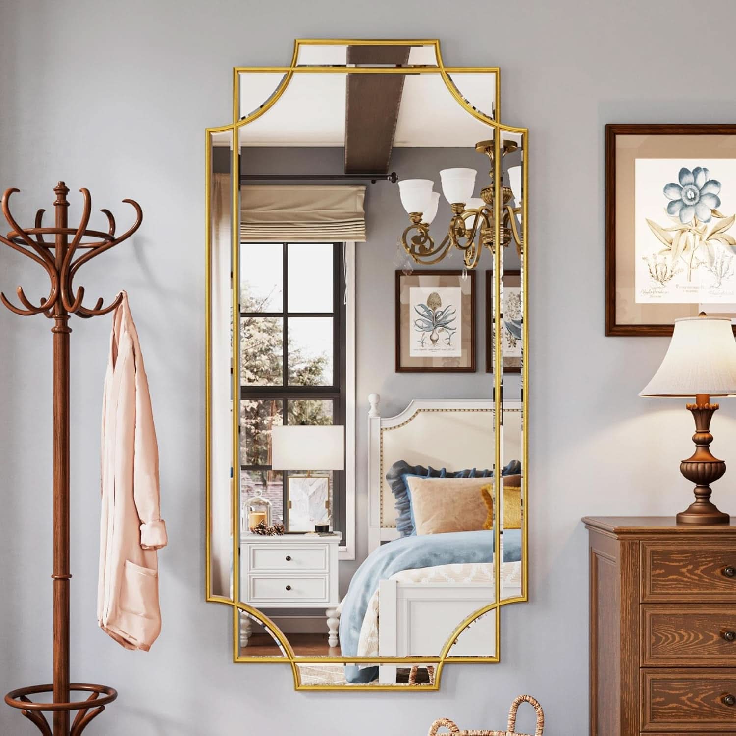 Gold Beveled Full Length Mirror 60x30 Inches Wall Mounted