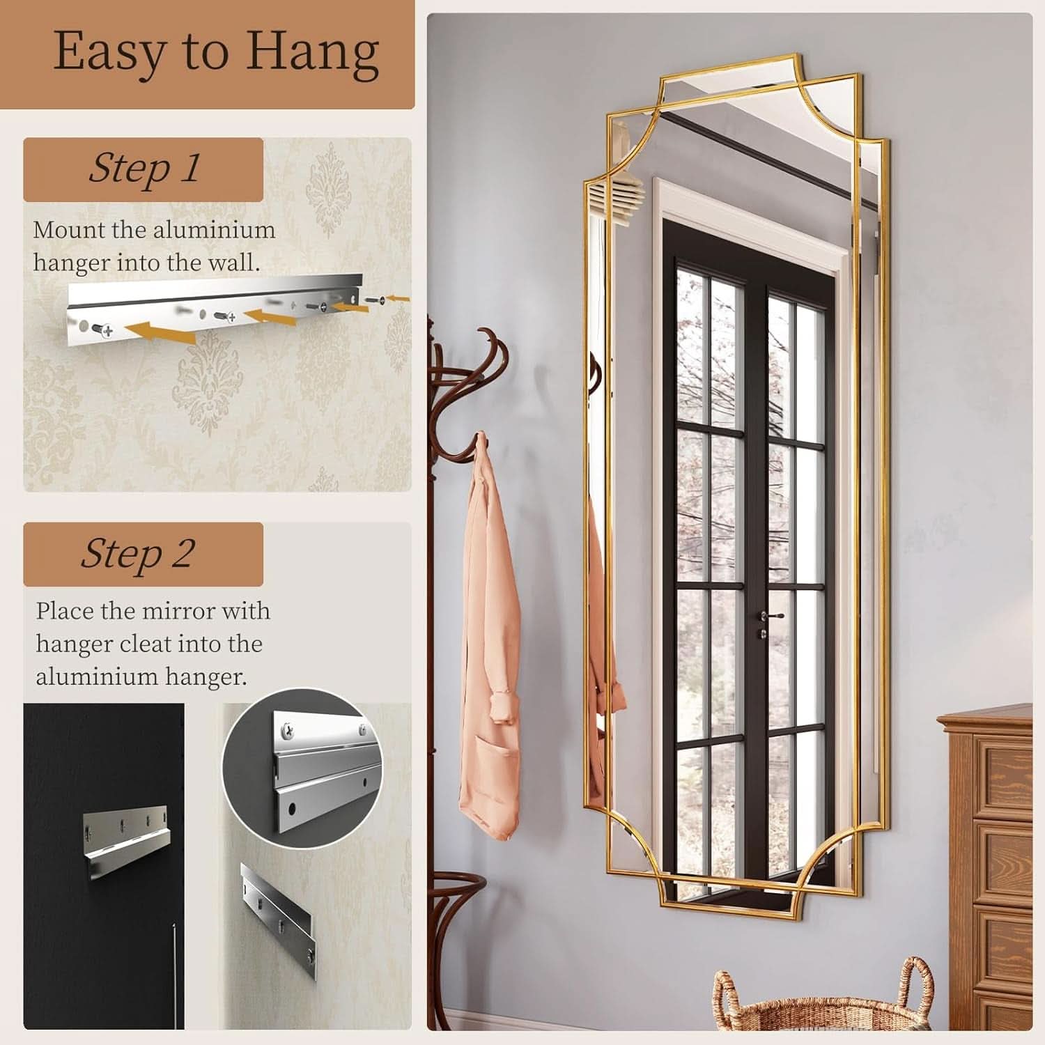 Gold Beveled Full Length Mirror 60x30 Inches Wall Mounted
