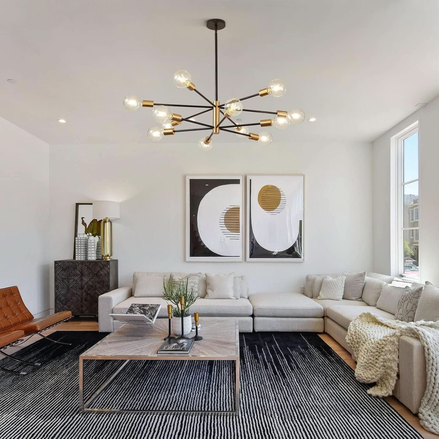 Gold Black Sputnik Chandelier 12 Light With Adjustable Height