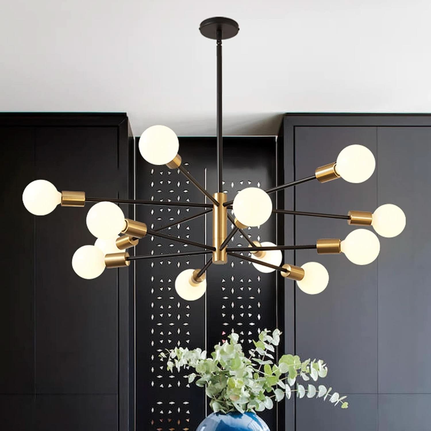 Gold Black Sputnik Chandelier 12 Light With Adjustable Height